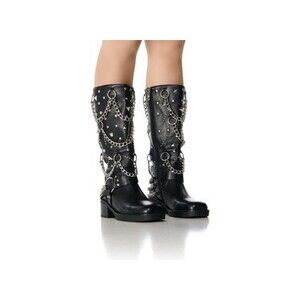 AZALEA WANG FILLMORE BLACK EMBELLISHED HARDWARE FLAT BOOTIE - 8.5